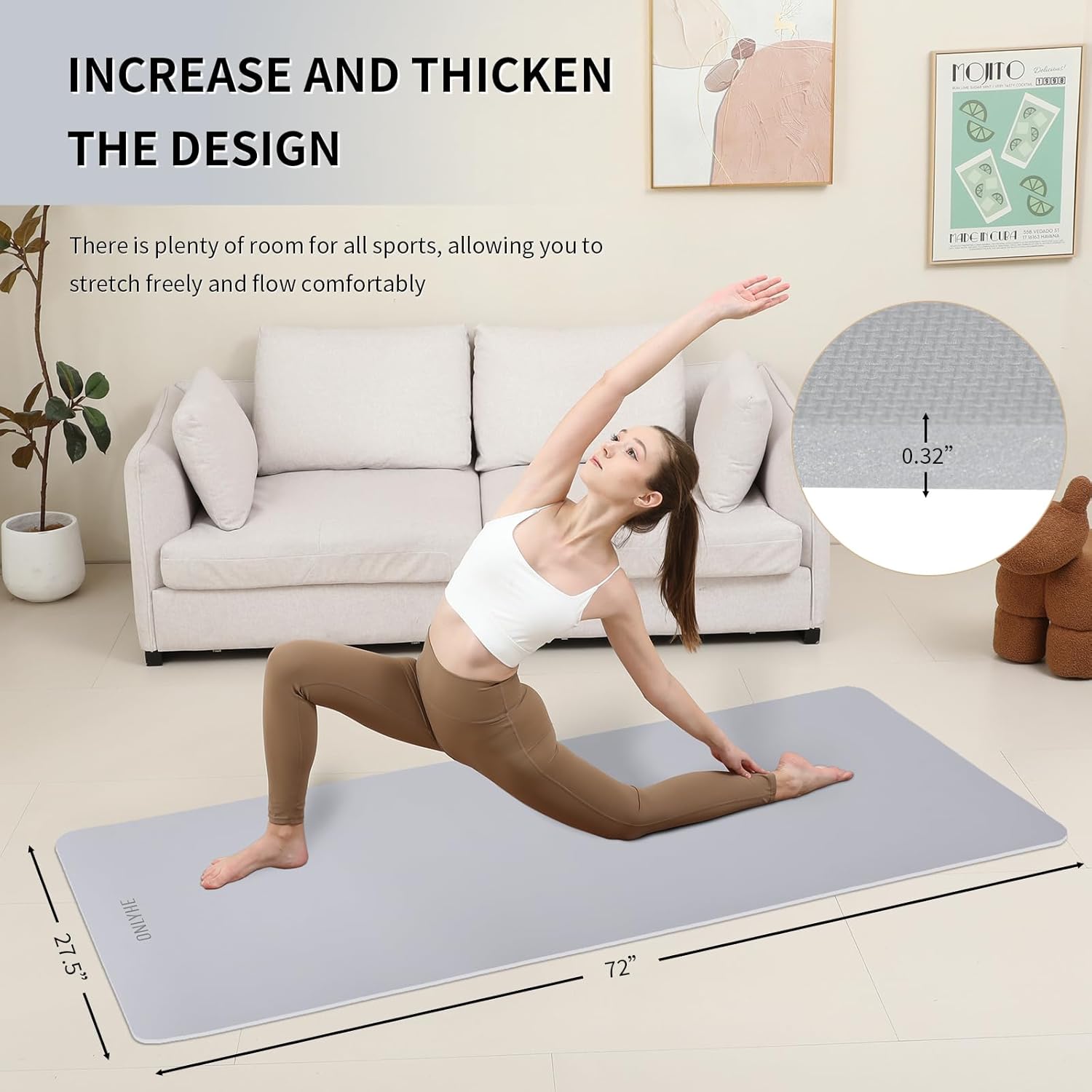 Extra Wide yoga mat 70cm Non Slip POE Exercise Mat Eco Friendly High Resiliency Fitness Mats With Strap for Women,gymnastics, Pilates, Home, Floor, Workout (72" x 27.5" x 0.32")