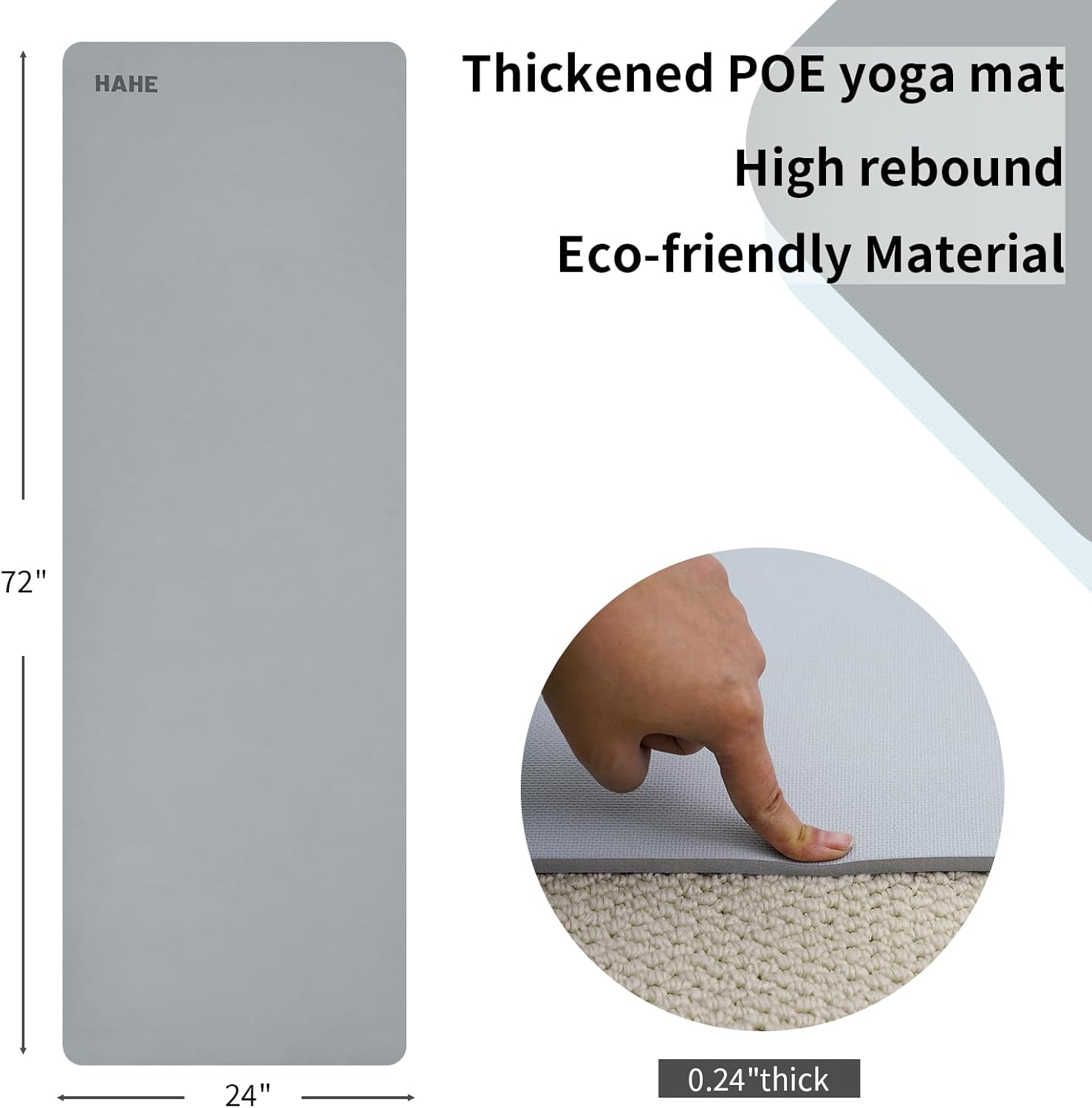 Non Slip Yoga Mat Thick,POE Material High Rebound,Durable & Sweat Absorbent, for All Yoga Styles, Pilates & Home Floor Workouts with Carrying Strap
