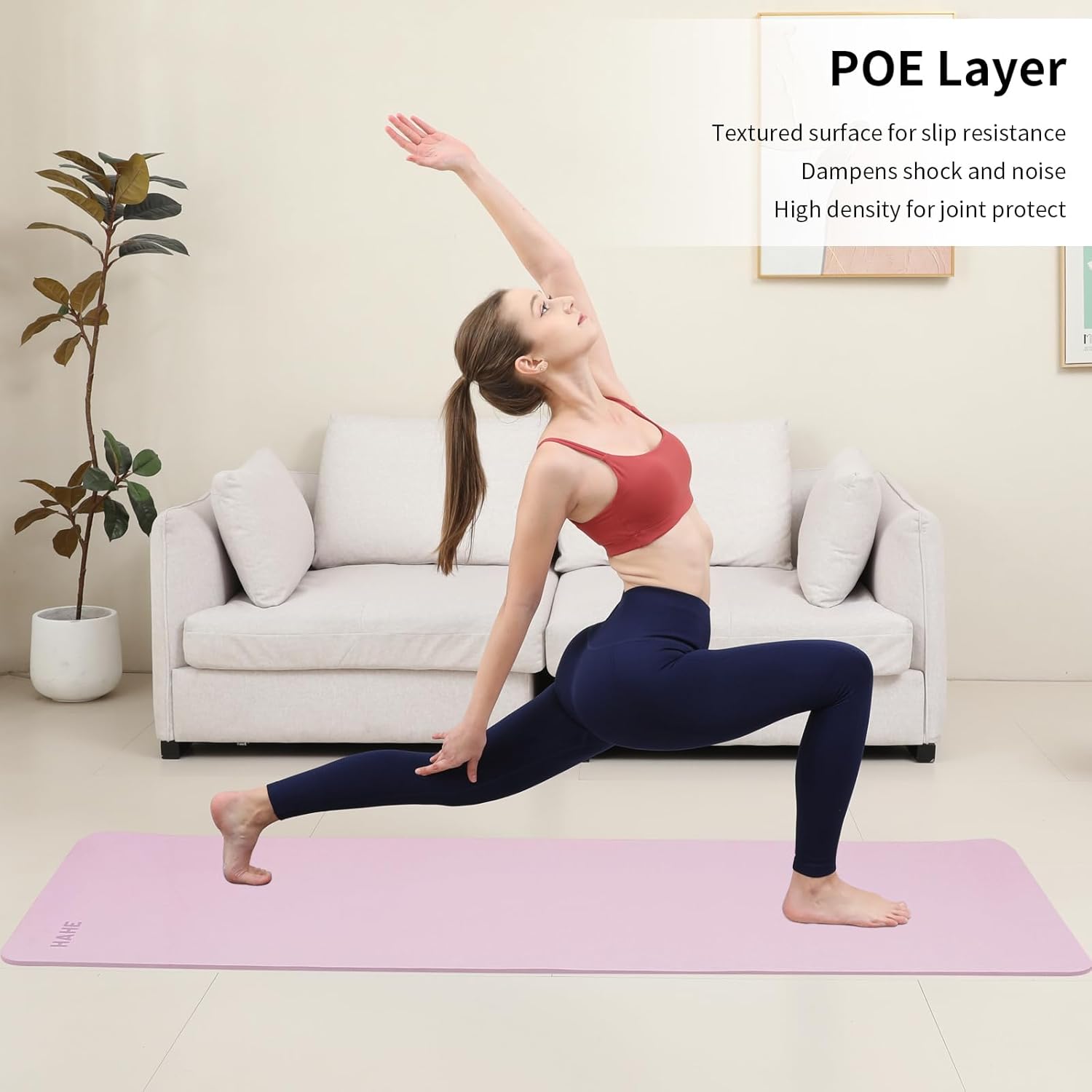 Non Slip Yoga Mat Thick,POE Material High Rebound,Durable & Sweat Absorbent, for All Yoga Styles, Pilates & Home Floor Workouts with Carrying Strap