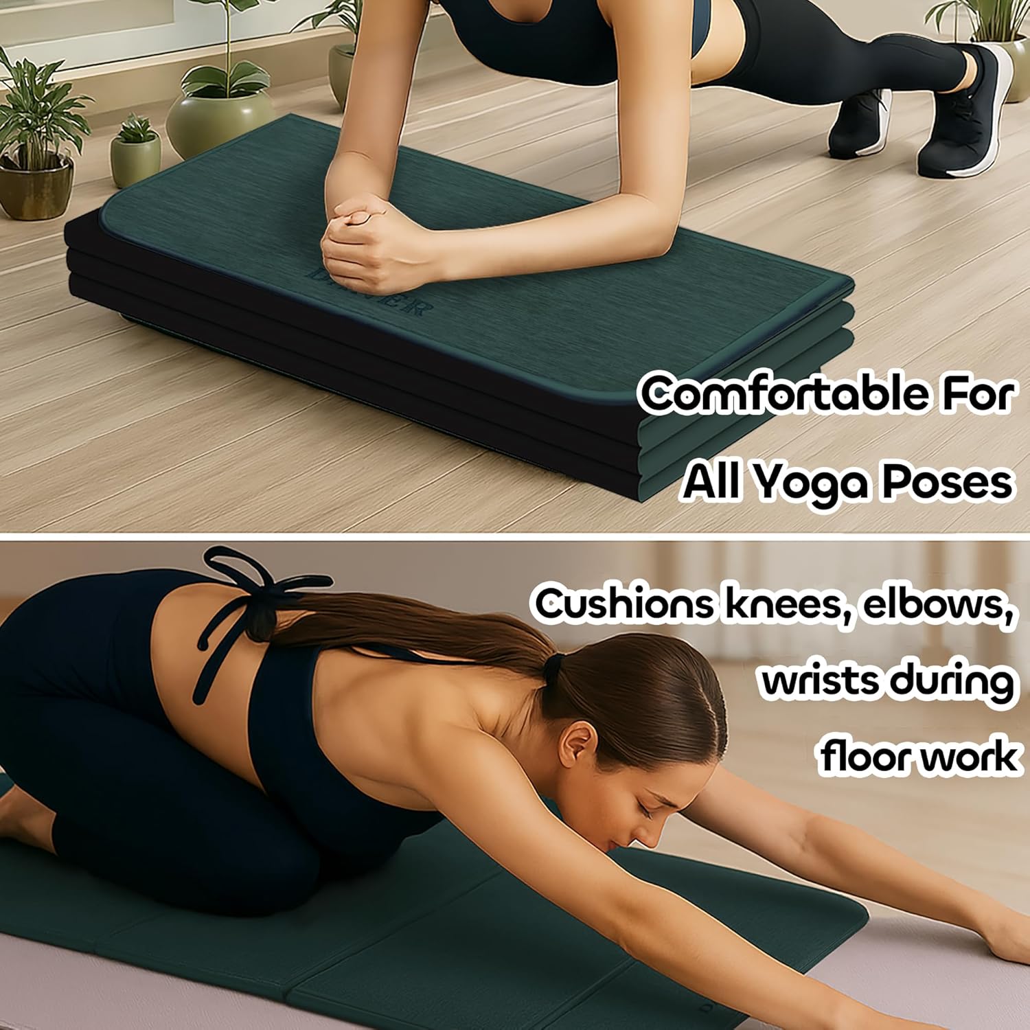 Foldable Extra Thick 1/2" Yoga Mat,Non Slip,Easy to Store for Yoga/Travel/Pilates/Workouts/Camping,Eco-Friendly Exercise (68.9"L x 24"W)