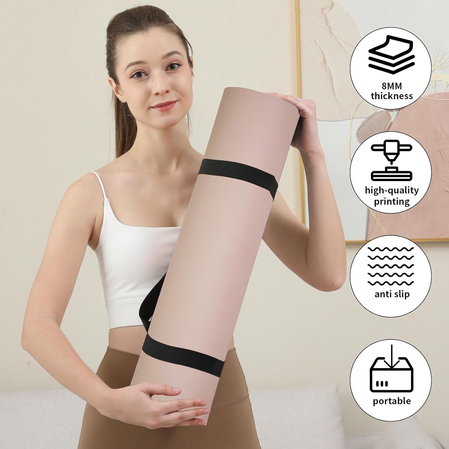 Non Slip Yoga Mat Thick,POE Material High Rebound,Durable & Sweat Absorbent, for All Yoga Styles, Pilates & Home Floor Workouts with Carrying Strap