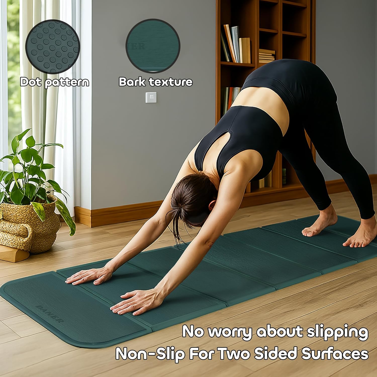 Foldable Extra Thick 1/2" Yoga Mat,Non Slip,Easy to Store for Yoga/Travel/Pilates/Workouts/Camping,Eco-Friendly Exercise (68.9"L x 24"W)