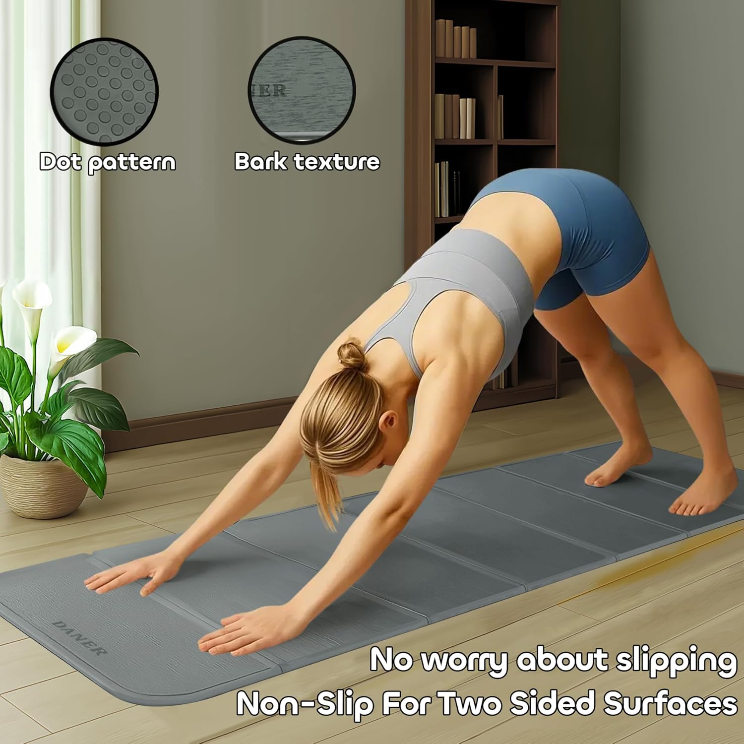 Foldable Extra Thick 1/2" Yoga Mat,Non Slip,Easy to Store for Yoga/Travel/Pilates/Workouts/Camping,Eco-Friendly Exercise (68.9"L x 24"W)