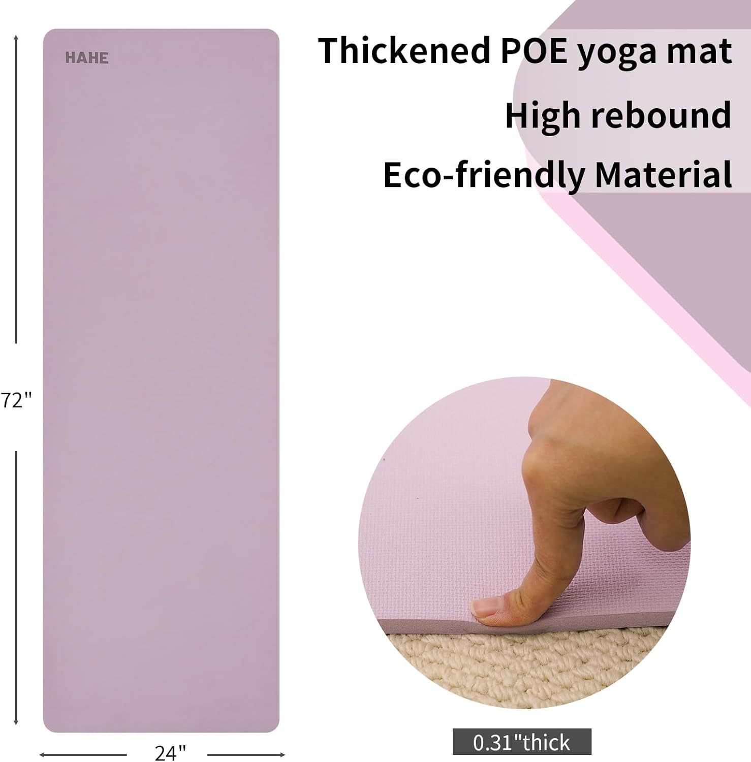 Non Slip Yoga Mat Thick,POE Material High Rebound,Durable & Sweat Absorbent, for All Yoga Styles, Pilates & Home Floor Workouts with Carrying Strap