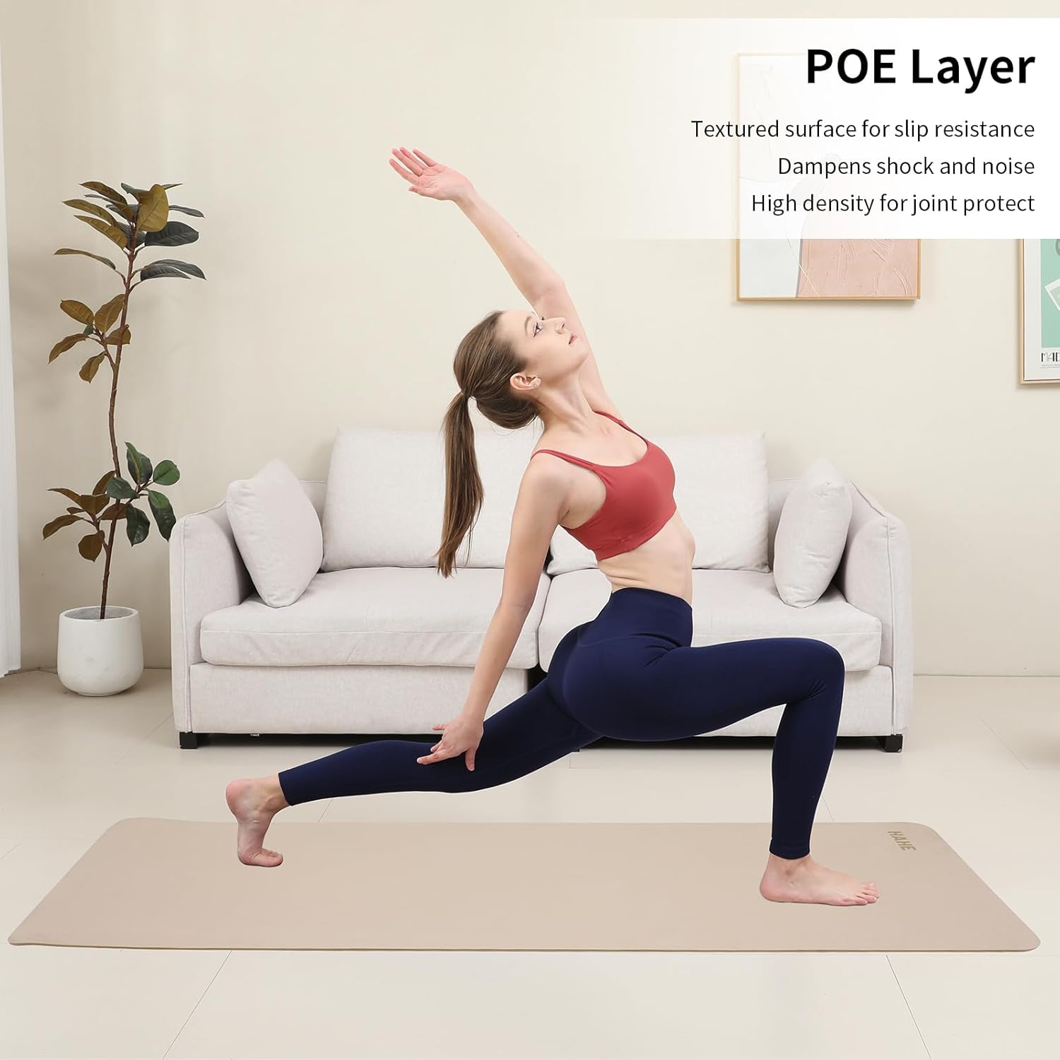 Non Slip Yoga Mat Thick,POE Material High Rebound,Durable & Sweat Absorbent, for All Yoga Styles, Pilates & Home Floor Workouts with Carrying Strap