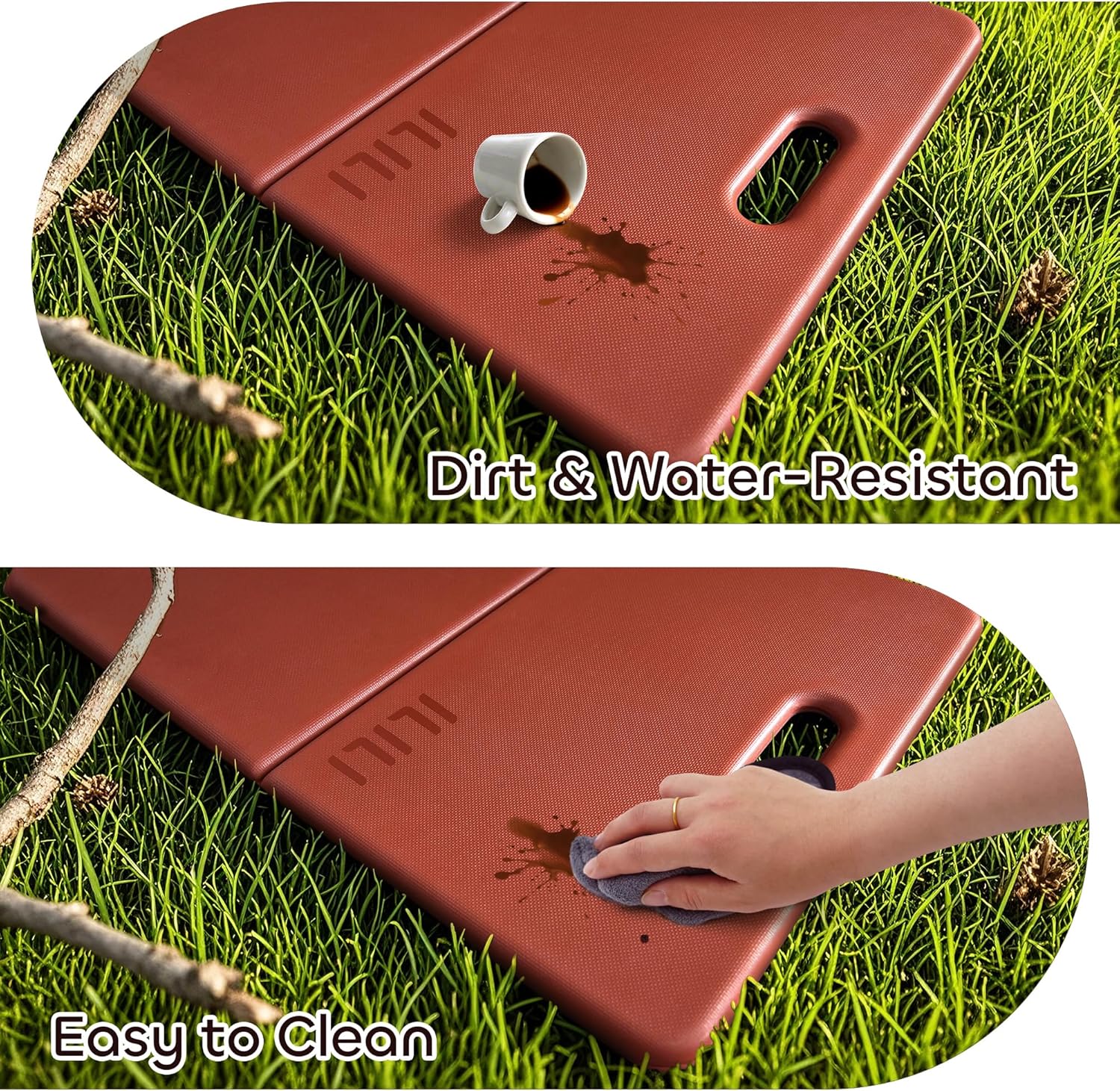 Foldable Garden Kneeling Pad - Waterproof Leather Bottom & TPE Material Top, Anti slip and Wear resistant, Carry Handle, 0.5 Inch Thick Cushioned, Knee Pad for Gardening, Cleaning, Kneeling Work
