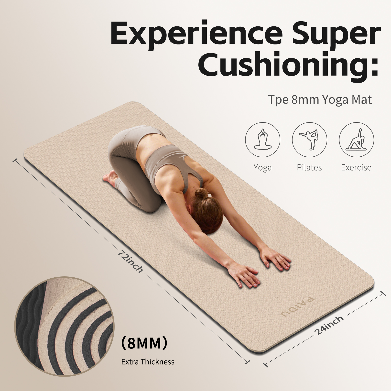 Yoga Mat 8mm Super Thick TPE Fitness Mat | SGS Certified | Non-Slip, Odorless & Tear-Resistant | Unisex with Strap | for Yoga, Pilates, Meditation & Home Workouts Visit the PAIDU Store