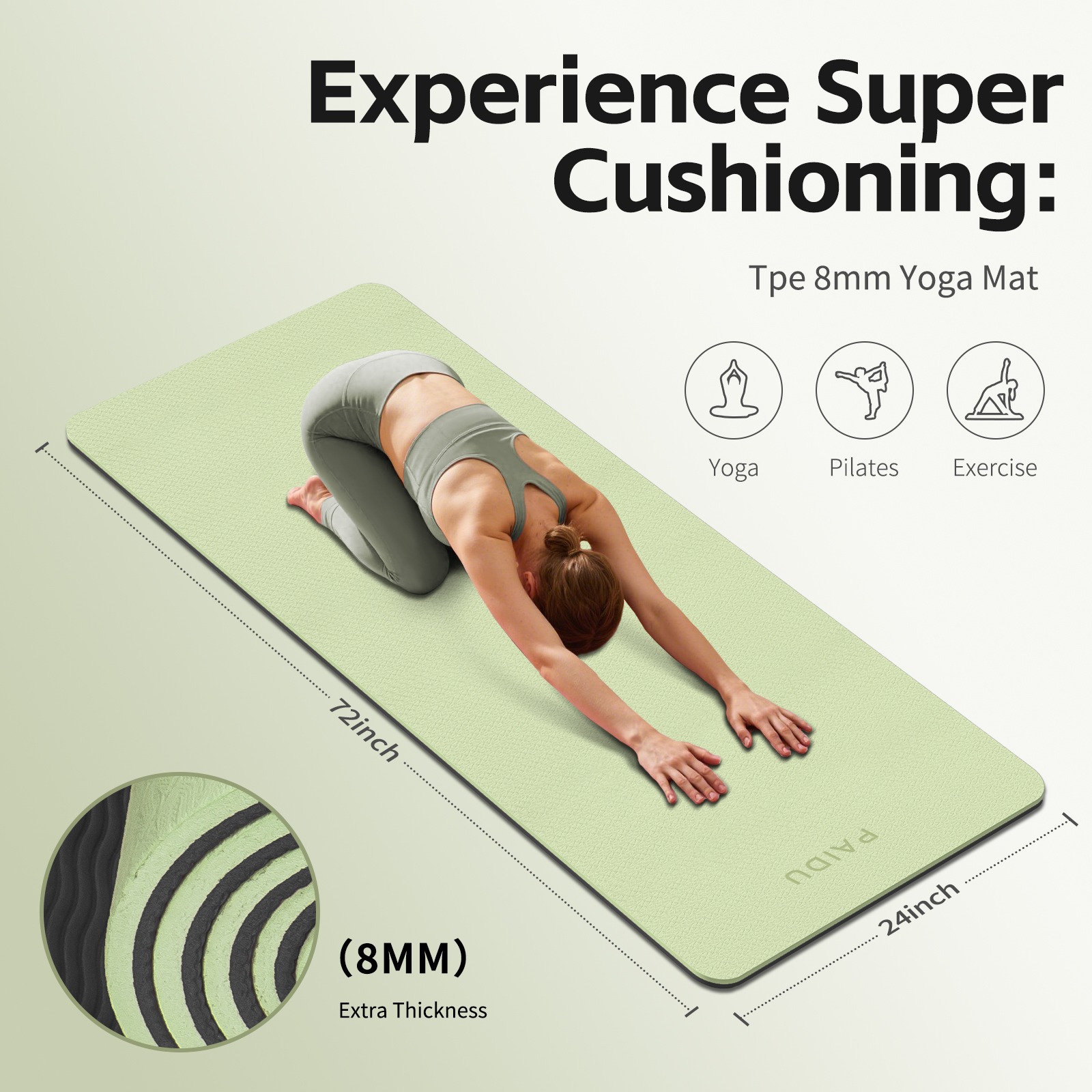 Yoga Mat 8mm Super Thick TPE Fitness Mat | SGS Certified | Non-Slip, Odorless & Tear-Resistant | Unisex with Strap | for Yoga, Pilates, Meditation & Home Workouts Visit the PAIDU Store