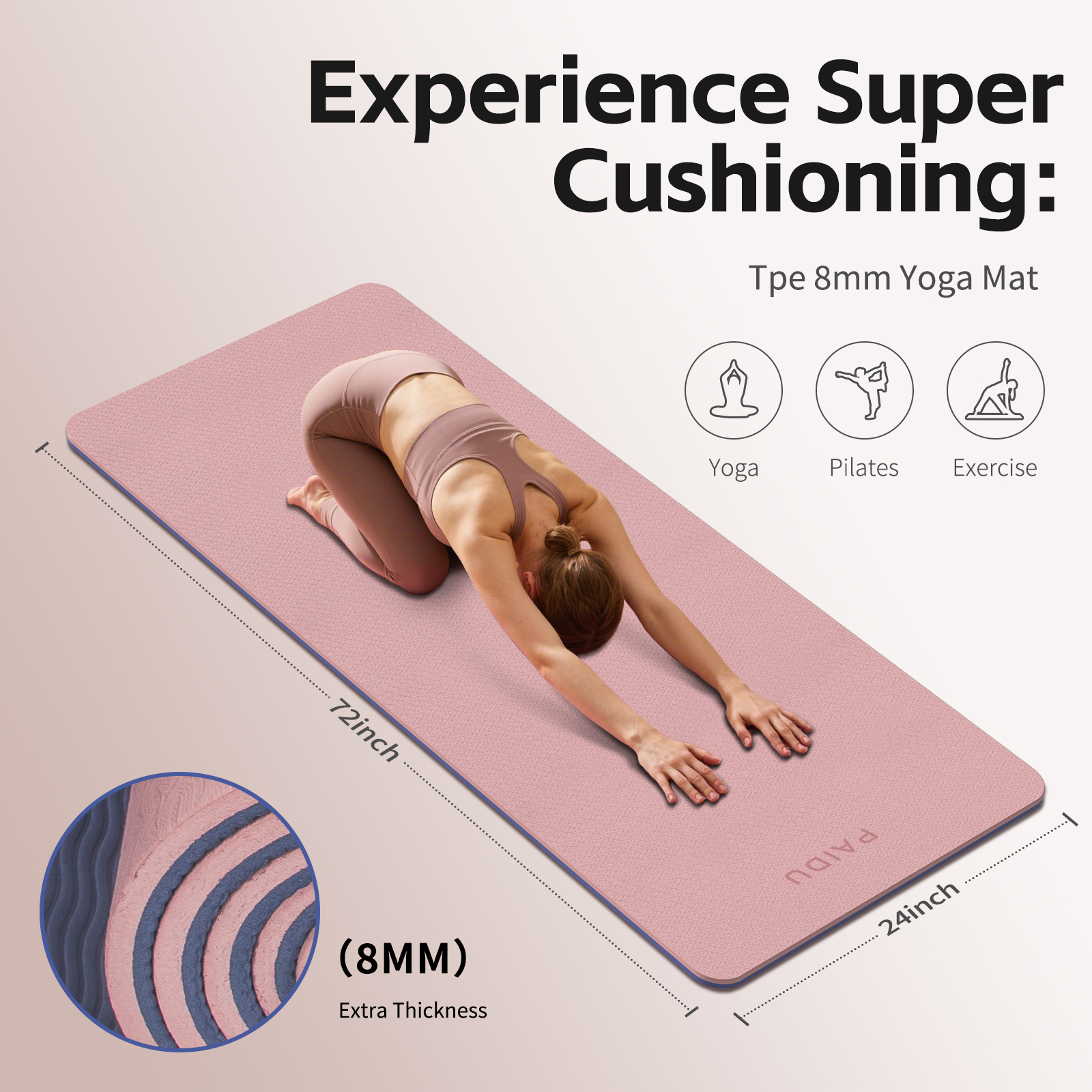 Yoga Mat 8mm Super Thick TPE Fitness Mat | SGS Certified | Non-Slip, Odorless & Tear-Resistant | Unisex with Strap | for Yoga, Pilates, Meditation & Home Workouts Visit the PAIDU Store