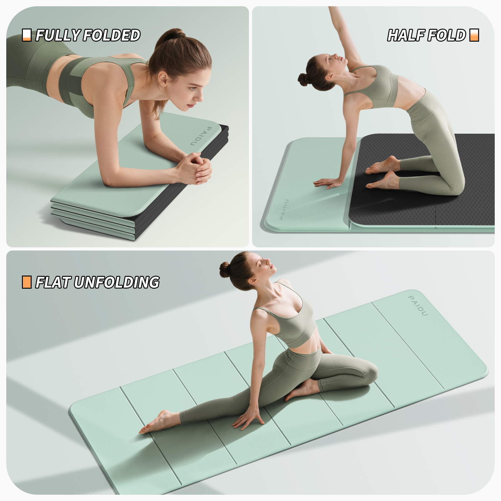 Foldable Fitness Yoga Mat | 2/5" (10MM) Extra Thick | SGS Certified Non-Slip TPE | 75x26" Extra Long-Wide | Portable & Easy Store | for Yoga, Pilates, Home Gym & Full-Body Workouts