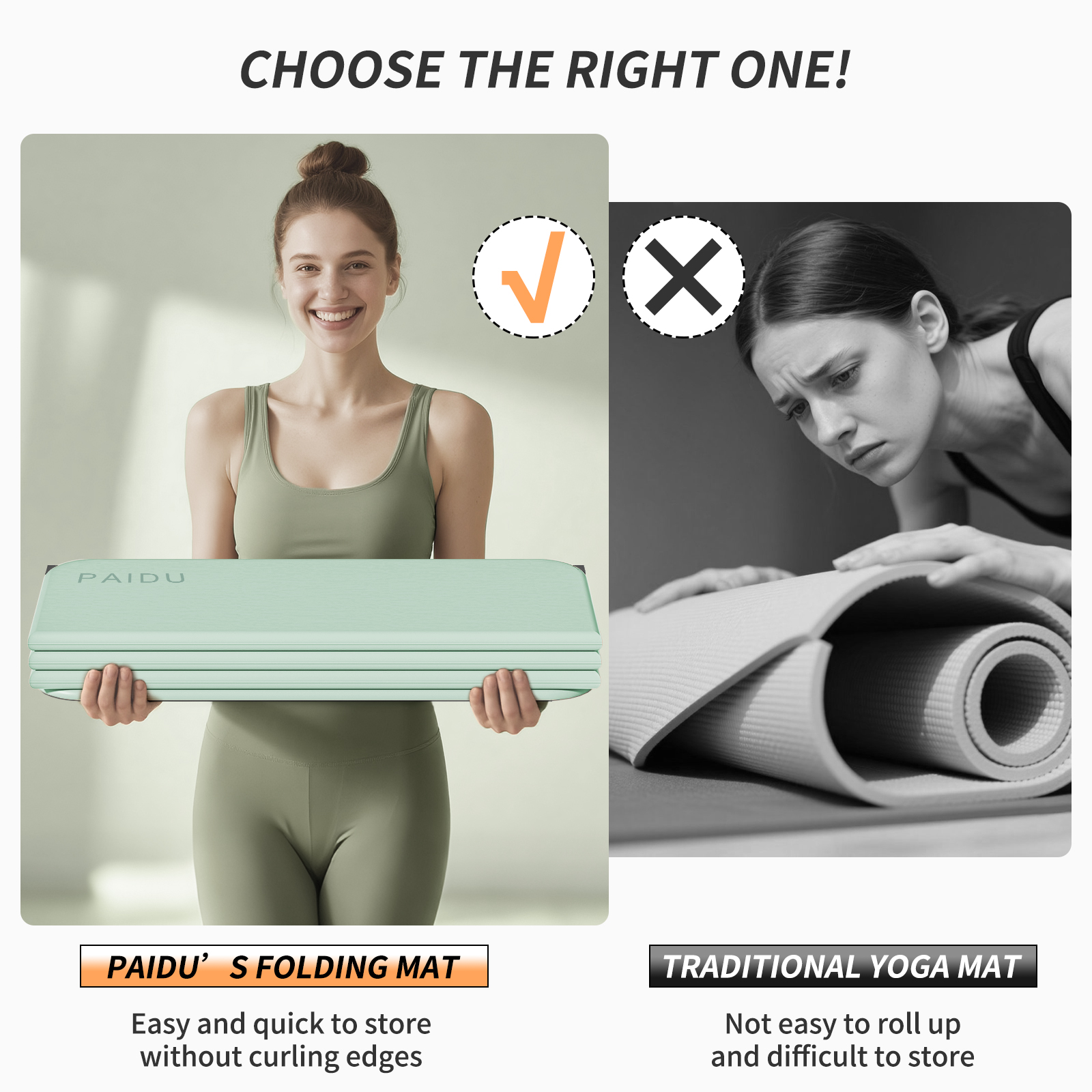 Foldable Fitness Yoga Mat | 2/5" (10MM) Extra Thick | SGS Certified Non-Slip TPE | 75x26" Extra Long-Wide | Portable & Easy Store | for Yoga, Pilates, Home Gym & Full-Body Workouts