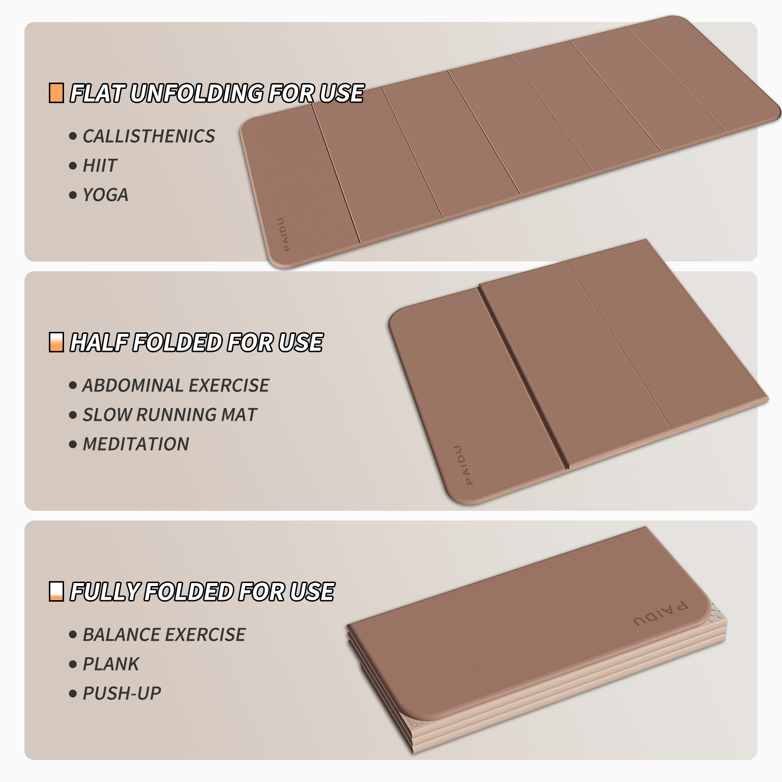 Foldable Fitness Yoga Mat | 2/5" (10MM) Extra Thick | SGS Certified Non-Slip TPE | 75x26" Extra Long-Wide | Portable & Easy Store | for Yoga, Pilates, Home Gym & Full-Body Workouts