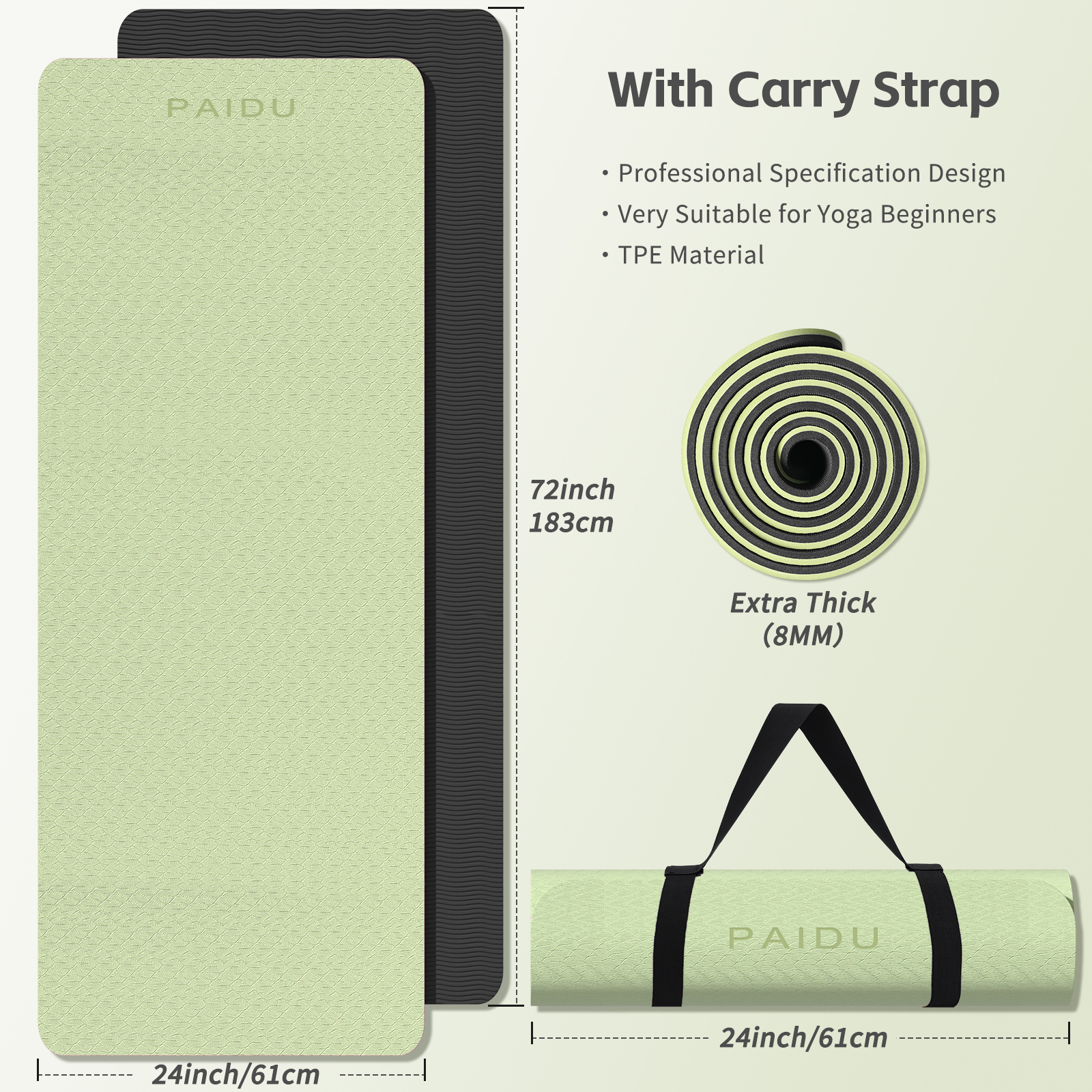 Yoga Mat 8mm Super Thick TPE Fitness Mat | SGS Certified | Non-Slip, Odorless & Tear-Resistant | Unisex with Strap | for Yoga, Pilates, Meditation & Home Workouts Visit the PAIDU Store