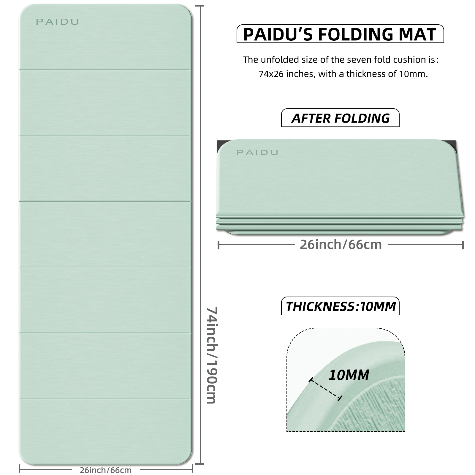 Foldable Fitness Yoga Mat | 2/5" (10MM) Extra Thick | SGS Certified Non-Slip TPE | 75x26" Extra Long-Wide | Portable & Easy Store | for Yoga, Pilates, Home Gym & Full-Body Workouts