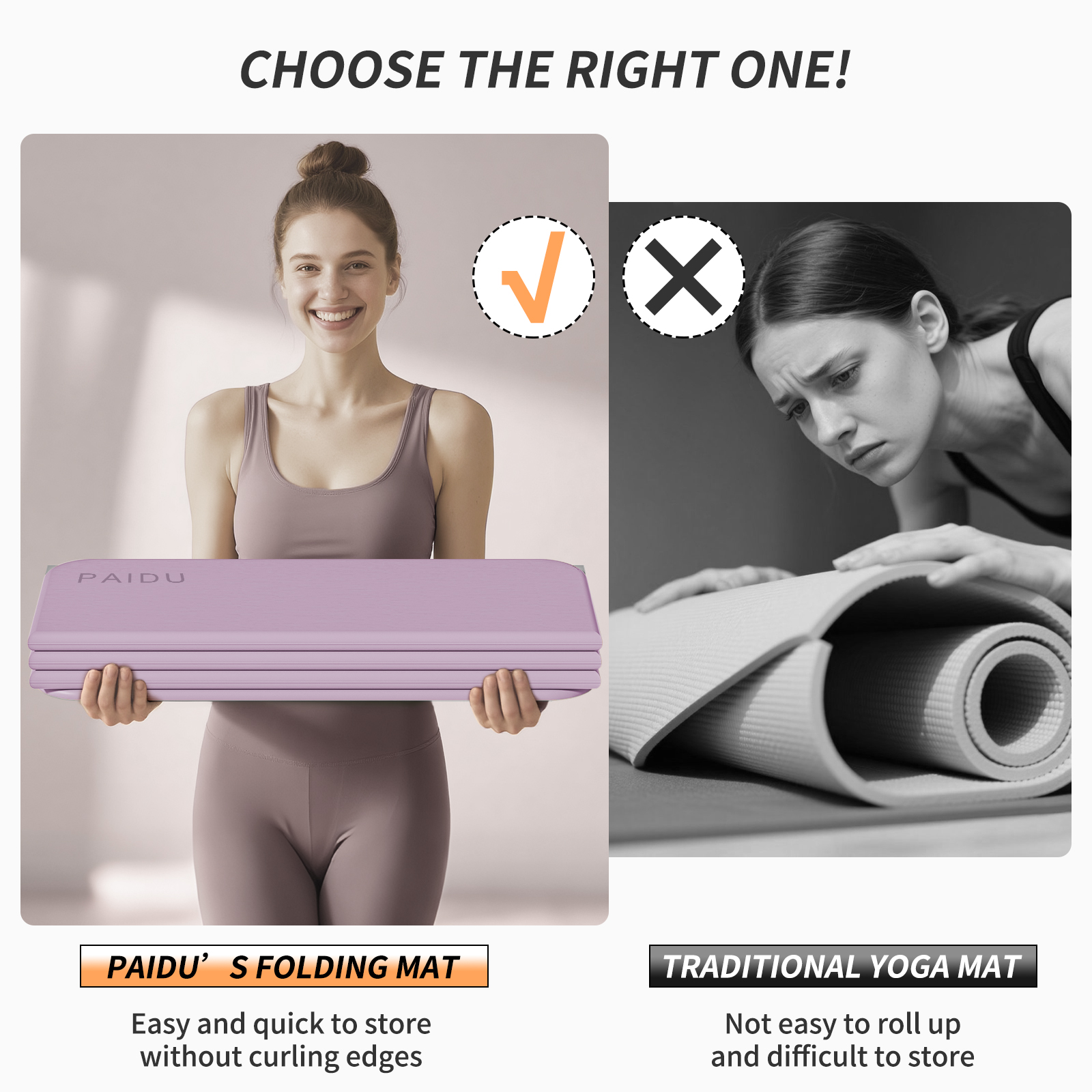 Foldable Fitness Yoga Mat | 2/5" (10MM) Extra Thick | SGS Certified Non-Slip TPE | 75x26" Extra Long-Wide | Portable & Easy Store | for Yoga, Pilates, Home Gym & Full-Body Workouts
