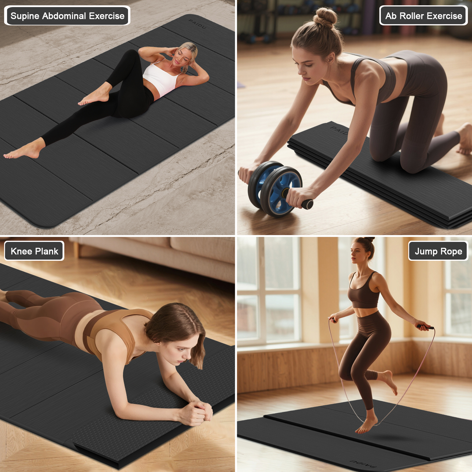 Foldable Yoga Mat thick- 2/5" (10MM) TPE Non-Slip Design, Quick Fold，Easy Storage, 75x40 Extra Long/Wide for Indoor Yoga, Pilates and Outdoor Travel Workouts