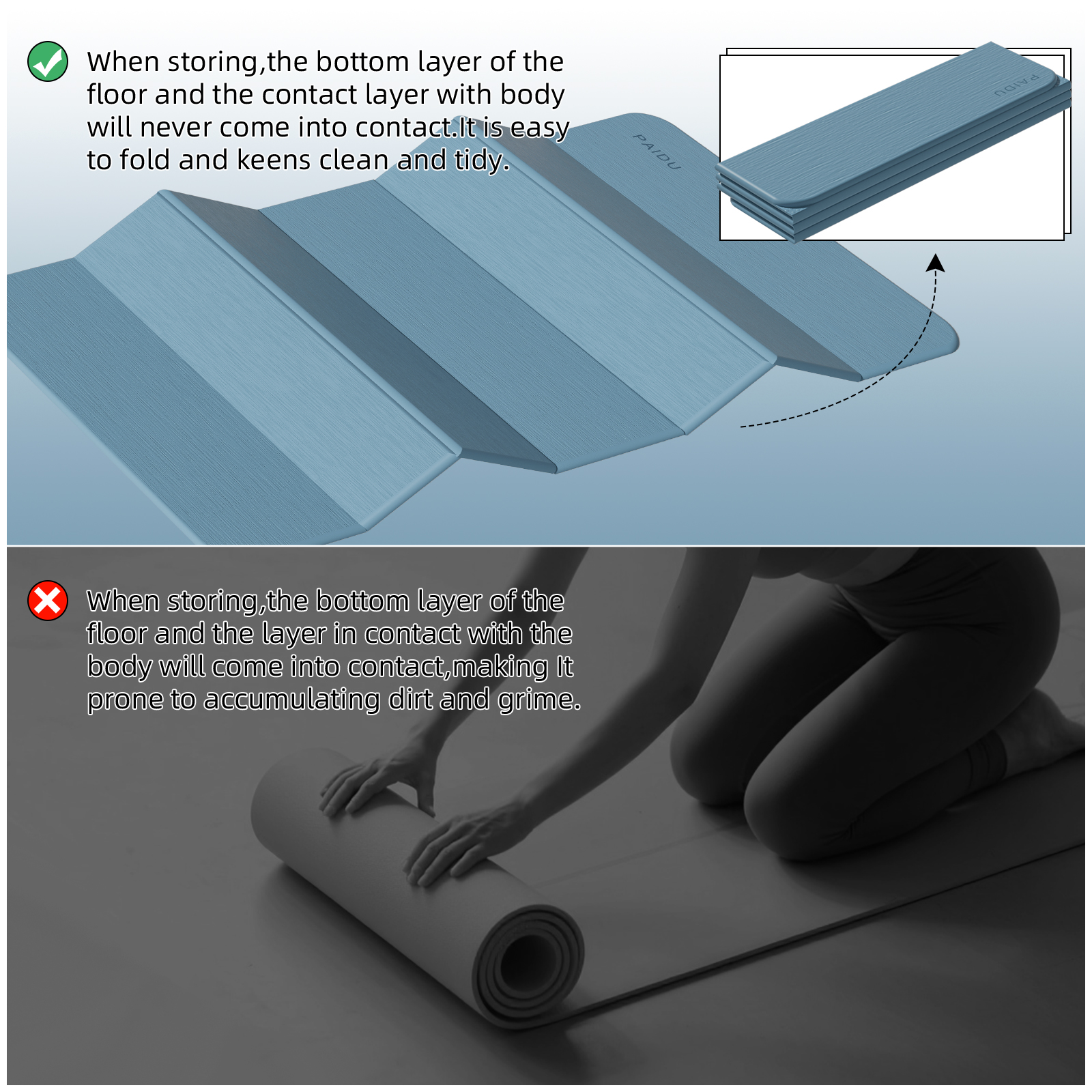 Foldable Yoga Mat thick- 2/5" (10MM) TPE Non-Slip Design, Quick Fold，Easy Storage, 75x40 Extra Long/Wide for Indoor Yoga, Pilates and Outdoor Travel Workouts