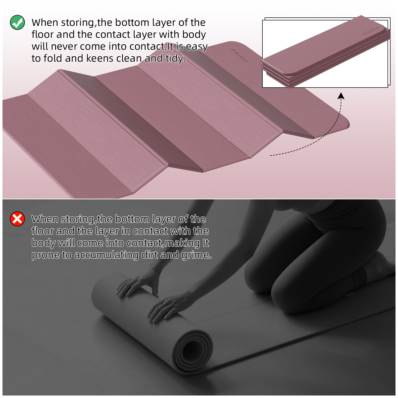 Foldable Yoga Mat thick- 2/5" (10MM) TPE Non-Slip Design, Quick Fold，Easy Storage, 75x40 Extra Long/Wide for Indoor Yoga, Pilates and Outdoor Travel Workouts