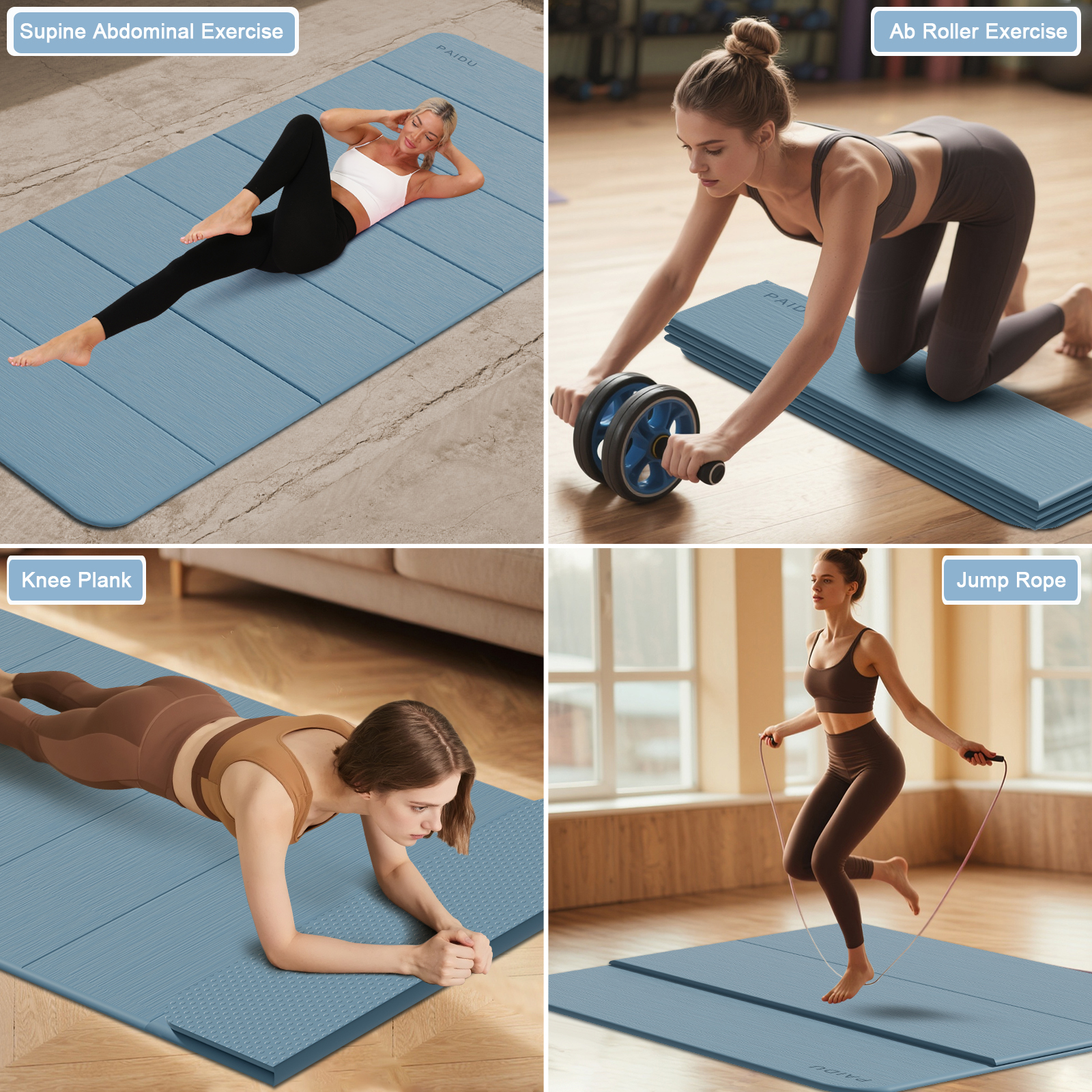 Foldable Yoga Mat thick- 2/5" (10MM) TPE Non-Slip Design, Quick Fold，Easy Storage, 75x40 Extra Long/Wide for Indoor Yoga, Pilates and Outdoor Travel Workouts