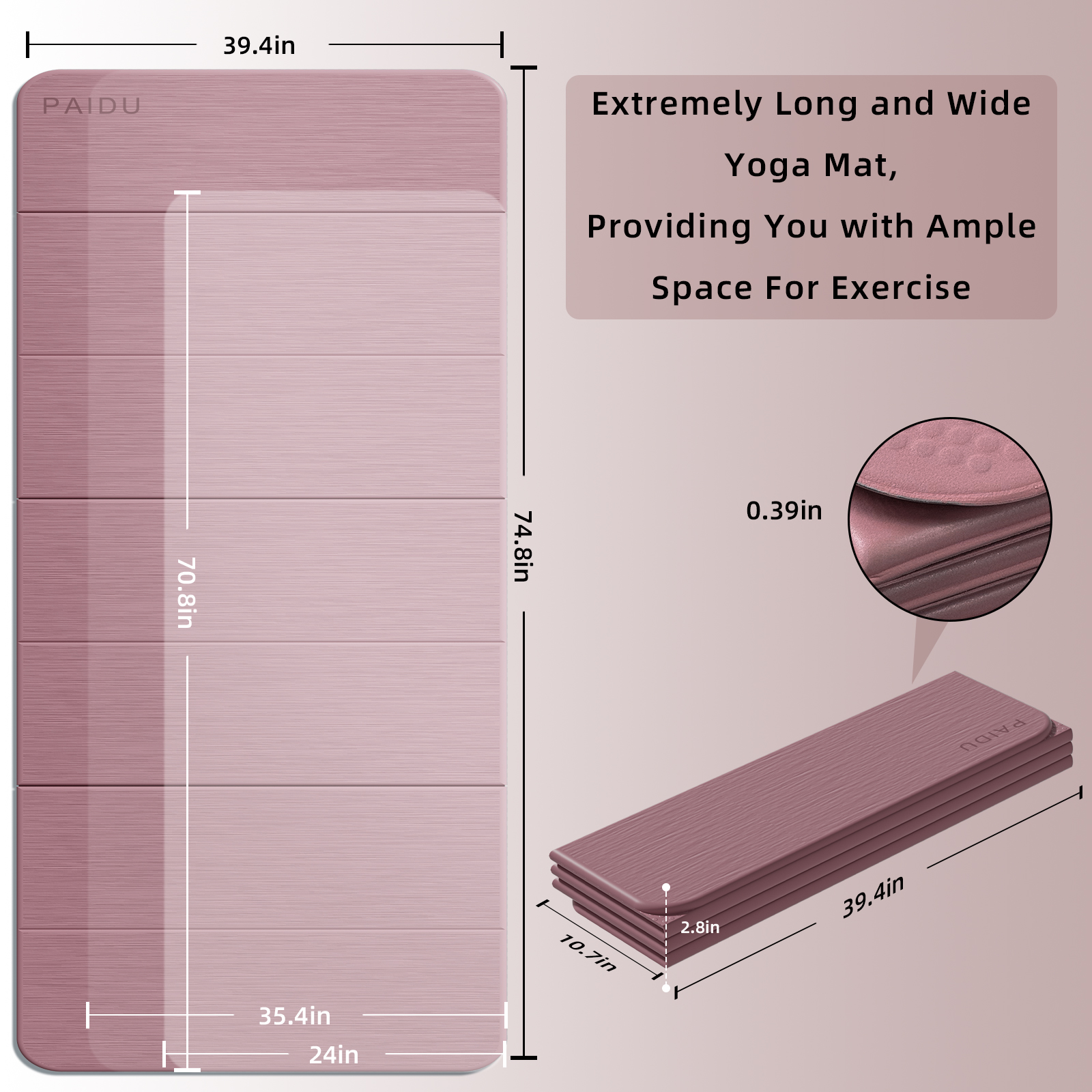 Foldable Yoga Mat thick- 2/5" (10MM) TPE Non-Slip Design, Quick Fold，Easy Storage, 75x40 Extra Long/Wide for Indoor Yoga, Pilates and Outdoor Travel Workouts