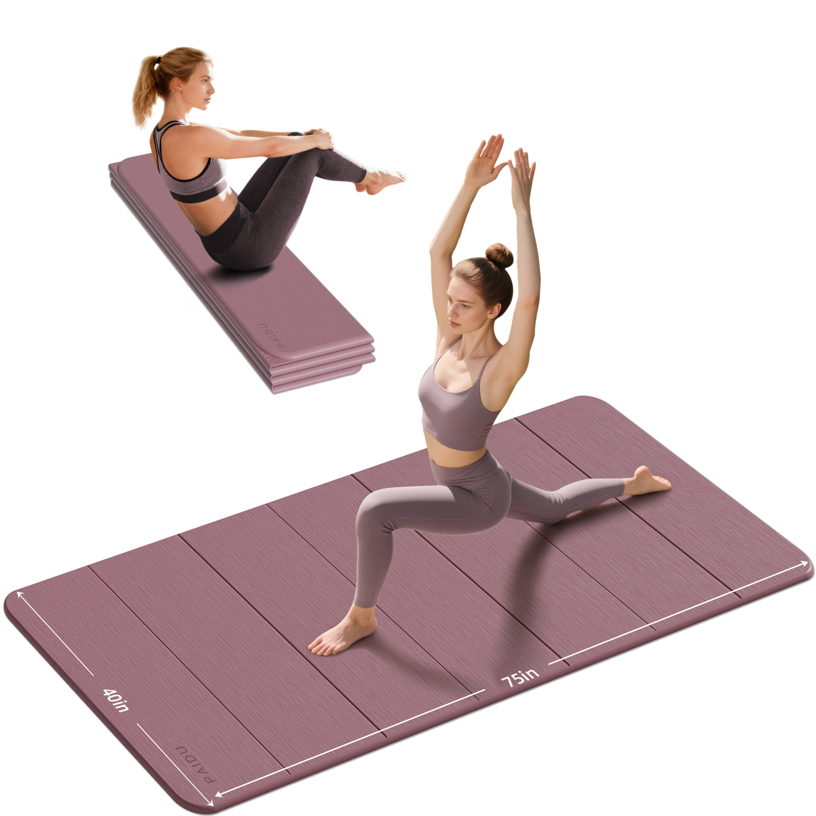 Foldable Yoga Mat thick- 2/5" (10MM) TPE Non-Slip Design, Quick Fold，Easy Storage, 75x40 Extra Long/Wide for Indoor Yoga, Pilates and Outdoor Travel Workouts